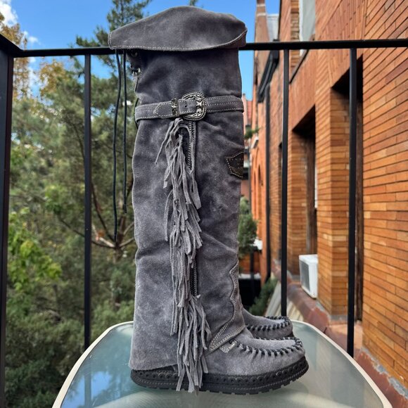 New El Vaquero Coleen Silverstone Wedge Moccasin Boots Grey US 8 / EUR 38 - Picture 1 of 13